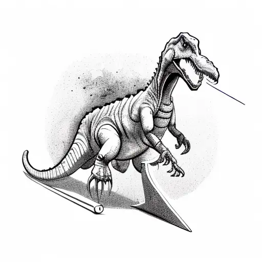 The Dinosaur Shoots Lasers From The Eye And Holds A Sword In His Hands