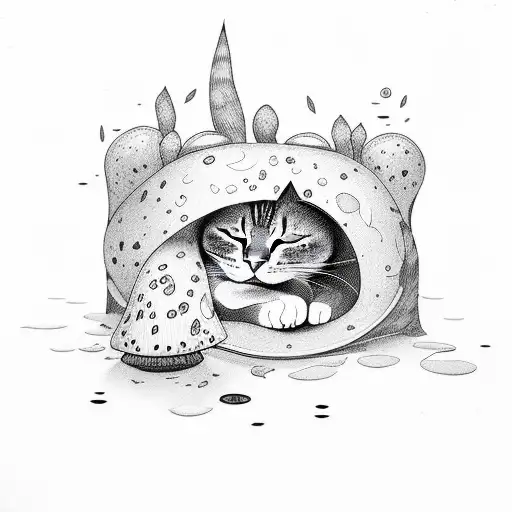 Cat Sleeping Under Shrooms