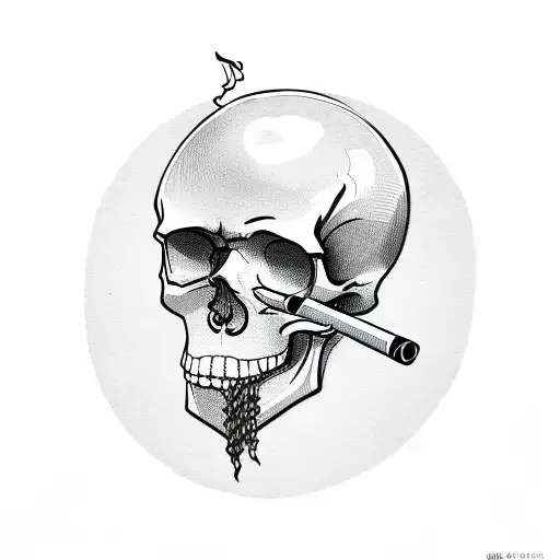 Skull With Man Bun Smoking A Cigarette