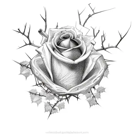 A Gothic Rose With Many Branches And Thorns Coming Out Of It And Forming A Heart