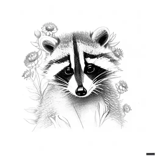 Baby Raccoon In Flowers