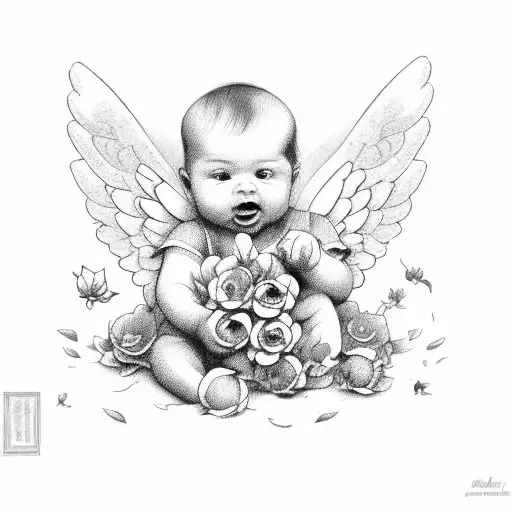 Baby Angels And Flowers