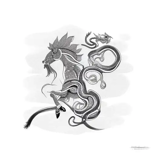 Horse With Snake And Rooster Separate