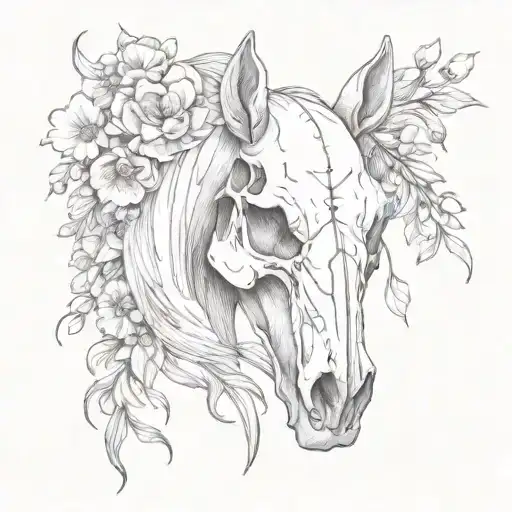 Horse Skull Without Ears In Flowers And Bunches