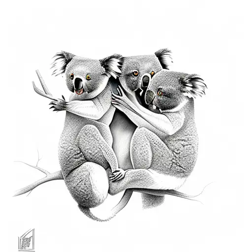 4 Cartoon Koalas Playing In A Tree