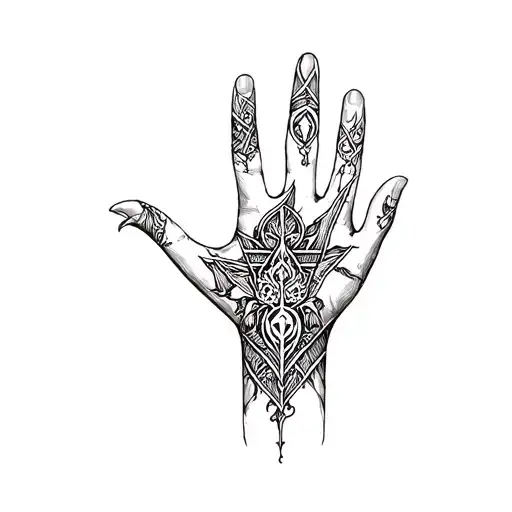 Engraving On A Whole Hand In The Style Of Slavic Mythology Witch