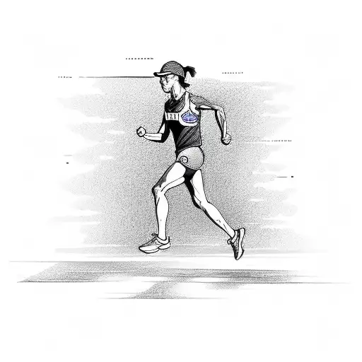 A Marathon Runner Crossing The Finish Line In The Shape Of The Letter M