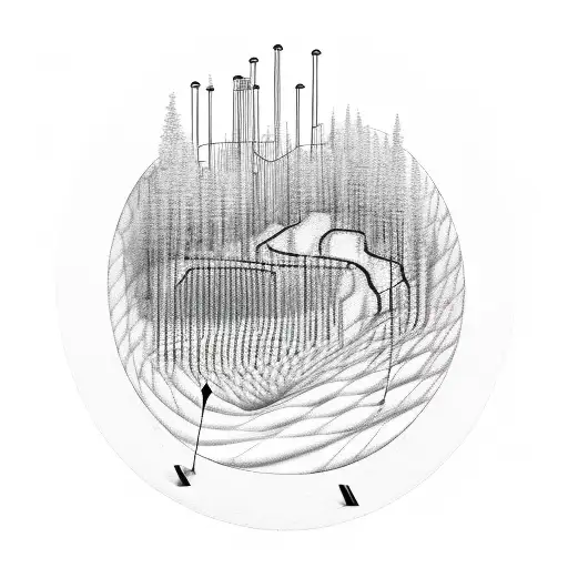 A Golf Course Landscape With Electrical Circuit Patterns As The Fairways