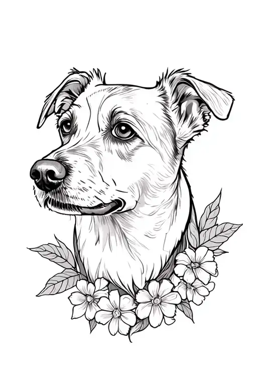 Dog Portrait With Flowers