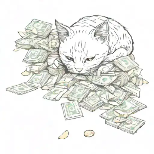 A Sneaky Cat Playing With A Pile Of Money