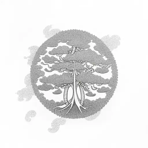 A Bonsai Tree Surrounded By A Swirling Nature-inspired Mandala