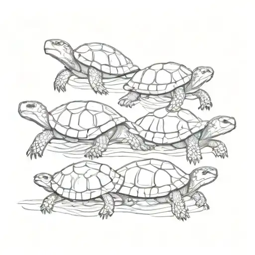 Three Little Turtles Crawling One After Another