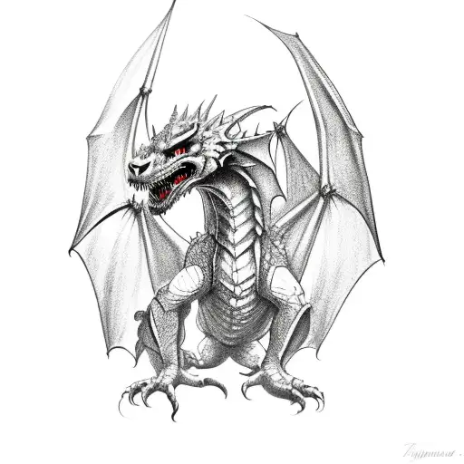 A Macabre Renaissance-inspired Drawing Of A Dragon