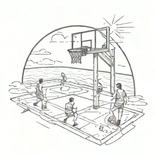 Combine Elements Of A Basketball Court And A Beach Scene Into A Unique Tattoo Design