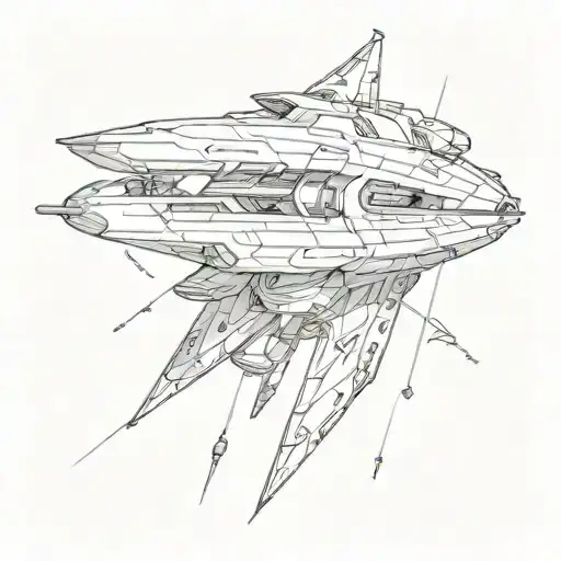 A Futuristic Spaceship Flying Through Space Simplified