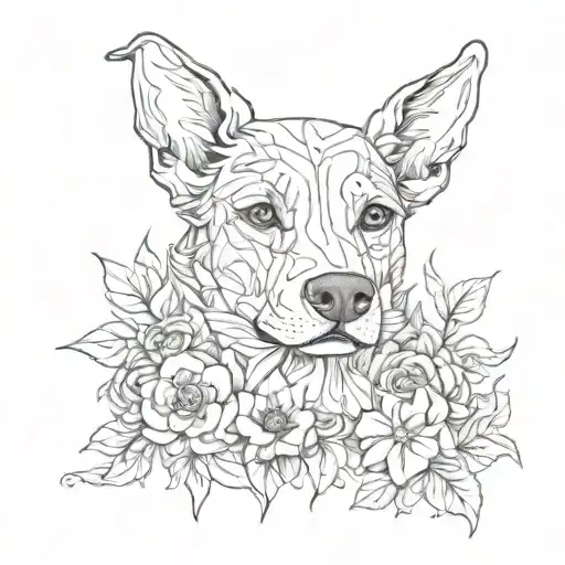 Dog Face Surrounded By Flowers Intertwined