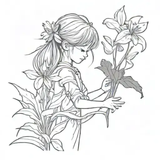 Little Girl Picking Red Spider Lily Flower