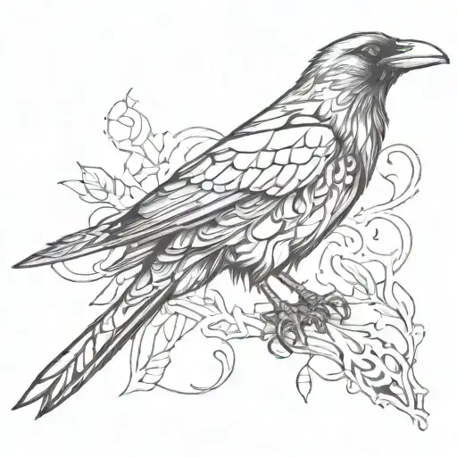 A Dark And Edgy Sketch-style Tattoo Of A Gothic Raven With Blackwork Details