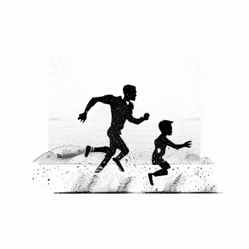 A Silhouette Of A Father Running Alongside Their Son In A Race