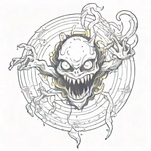 Monster With Black Body White Eyes Coming Out Of A Black Hole With Its Hands And Head