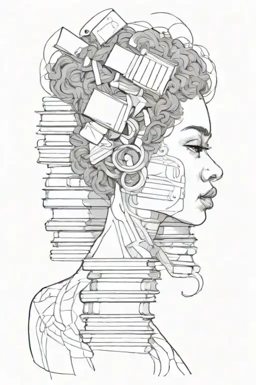 A Black Women With Books For Half Of Her Head Surrounded