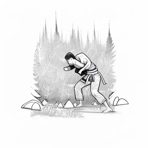 A Sketch-style Illustration Of A Jiu-jitsu Fighter Blending Into A Forest Scene