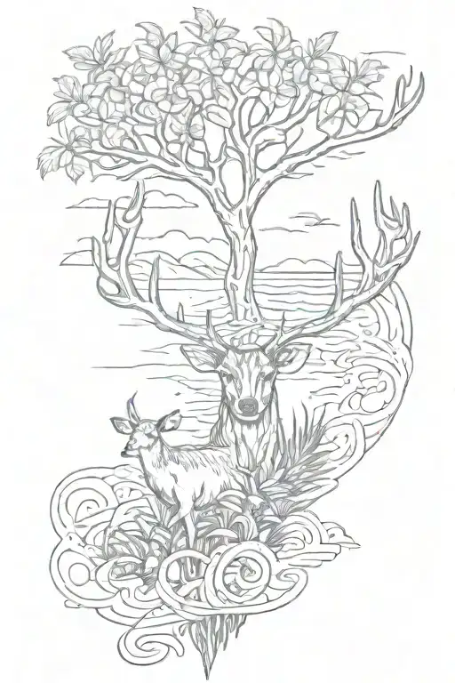 Deer Antlers Palm Tree Ocean