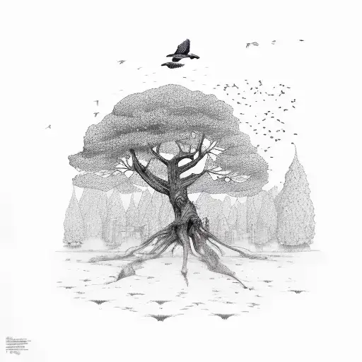 Tree With Birds Flying Out