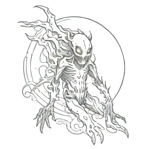 Black Creature With White Eyes Coming Out Of A Black Hole With Its Hands And Head