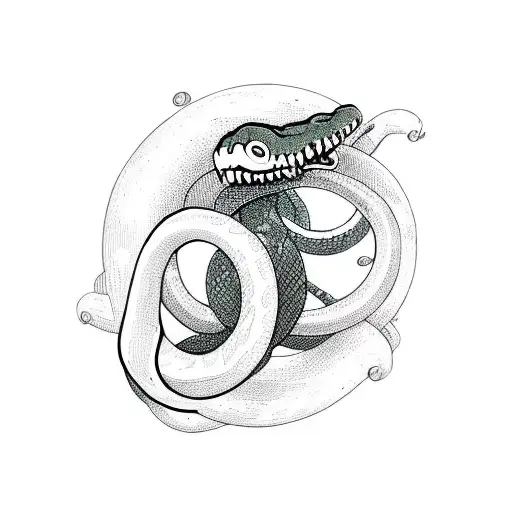 Dark Green Minimalist Ouroboros Snake With Fangs