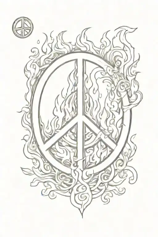 Peace Sign On Fire Flames Tattoo Design