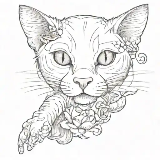 A Tattoo Design Combining A Cat And A Crab In A Playful And Artistic Way