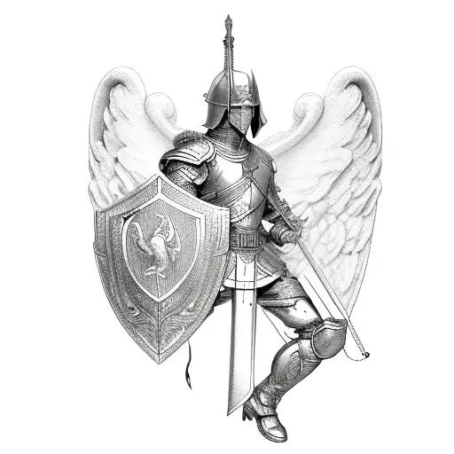 Male Guardian Angel With A Sword And Shield