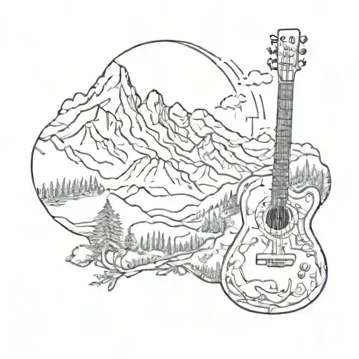 Mountains And Trees Forming The Shape Of A Guitar