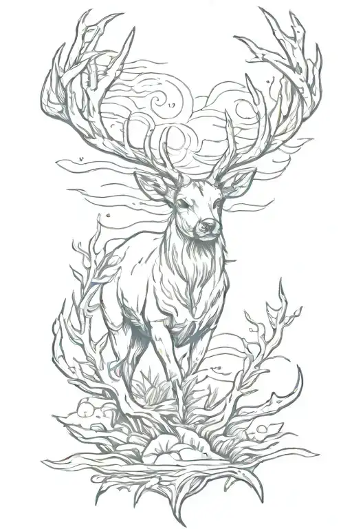 Deer Antlers Palm Tree Ocean