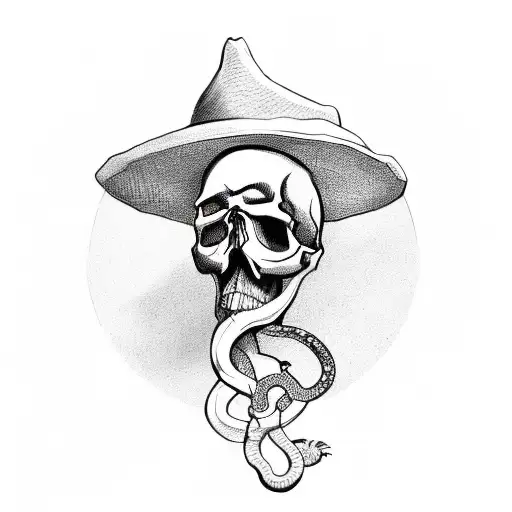 Skull With Hat And Snake Around His Neck