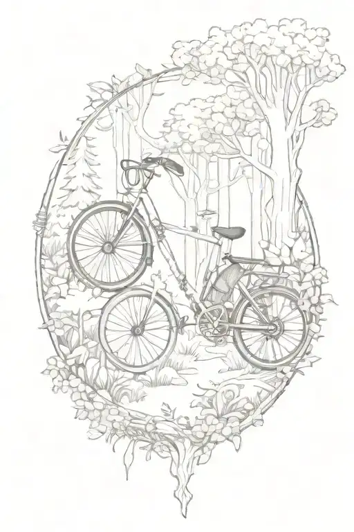 A Whimsical Forest Scene With A Bicycle Hidden Among The Trees