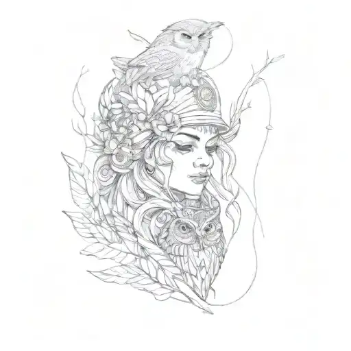 A Woman With An Owl On Her Head