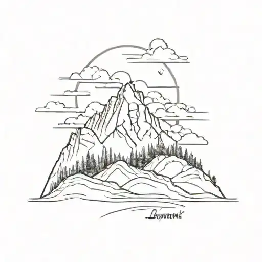A Sketch-style Tattoo Of Lupeni's Skyline With A Mountain Backdrop