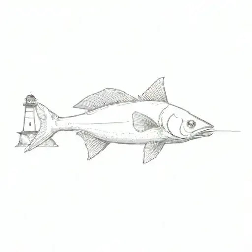 A Fish With A Lighthouse In The Background And Marsh