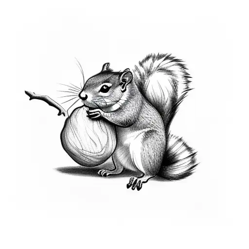 A One Line Tattoo Of A Squirrel Holding A Walnut