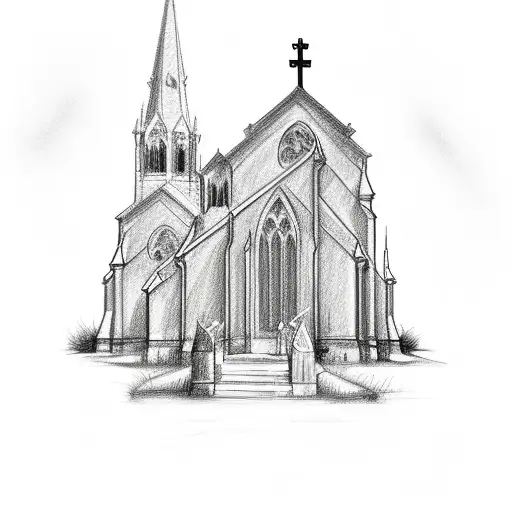 Sketched Depiction Of A Gothic Church