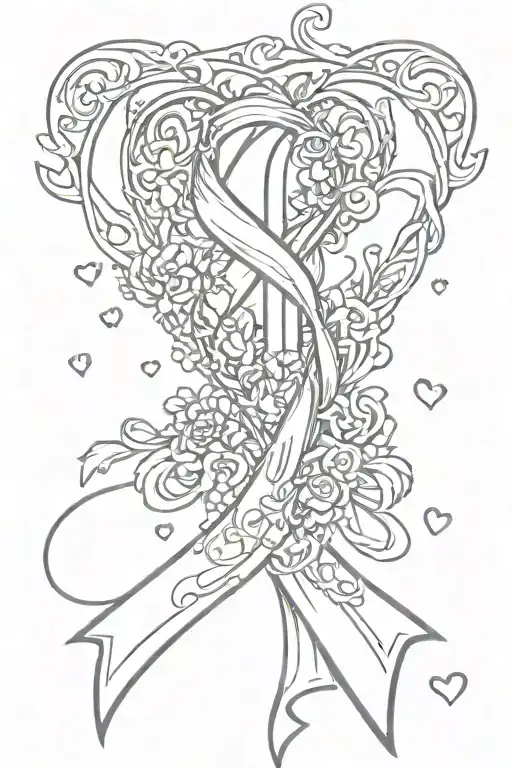 Cancer Ribbon And Hearts