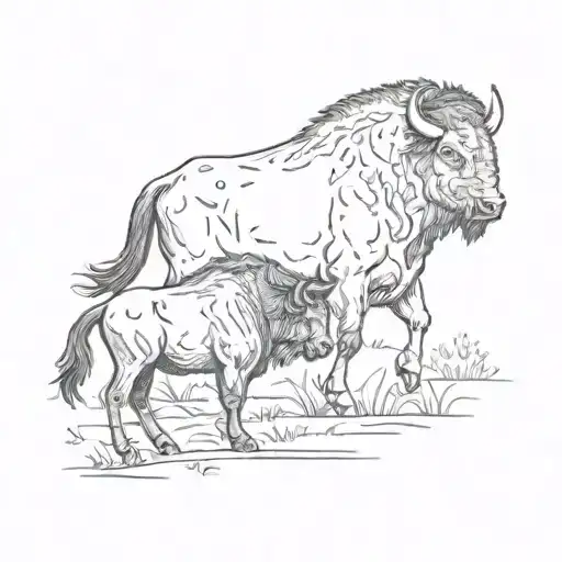 A Bison And A Horse Standing Together In A Peaceful Countryside Setting