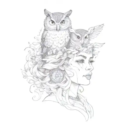 A Woman With An Owl On Her Head