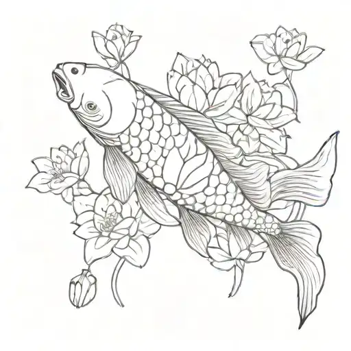 A Koi Fish Gracefully Swimming Through A Garden Of Lotus Flowers