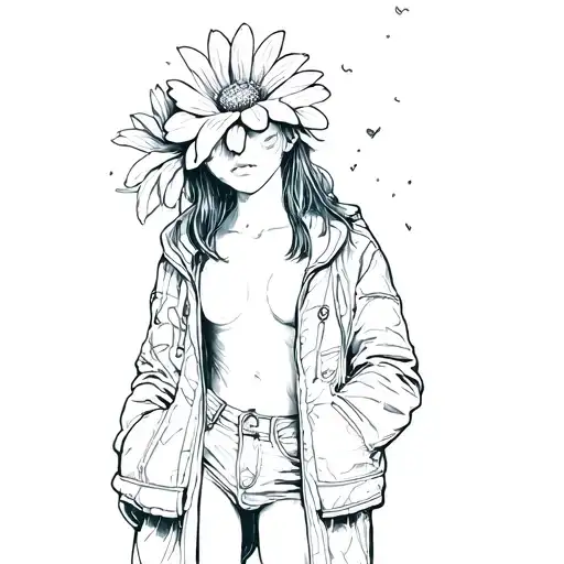 Out Line Of A Girl In A Straight Jacket With Flower Coming Out Her Head