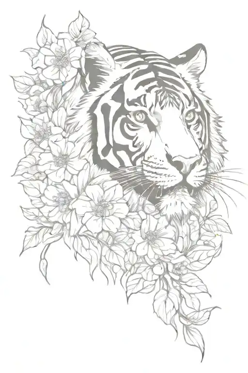 Full-length Tiger With Flowers