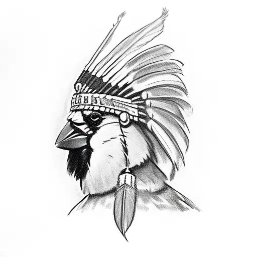 Cardinal Bird With Chieftain Headdress