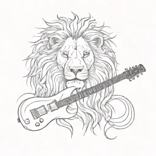 A Lion Head With Guitar Strings Coming Out Of Its Mouth